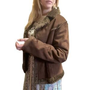 Y2K Vintage Penny Lane Suede Jacket with Fur Trim size Large